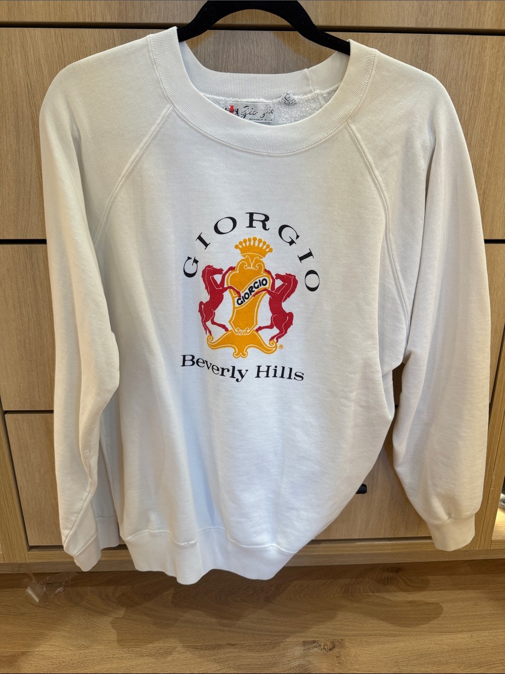 Vintage Giorgio Beverly Hills Cream Crewneck Sweatshirt with Red & Gold Crest